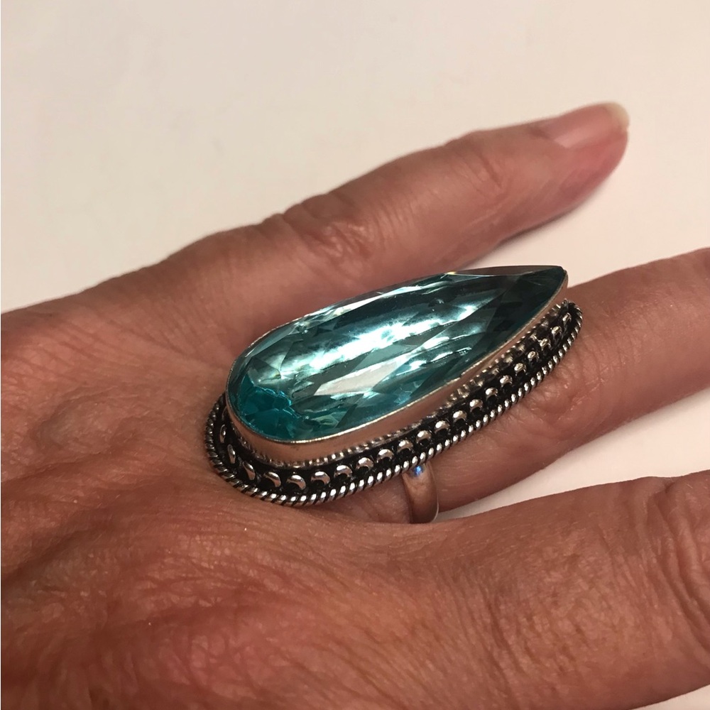 Blue Topaz Stamped 925 Sterling Silver Ring